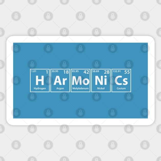 Harmonics (H-Ar-Mo-Ni-Cs) Periodic Elements Spelling Sticker by cerebrands